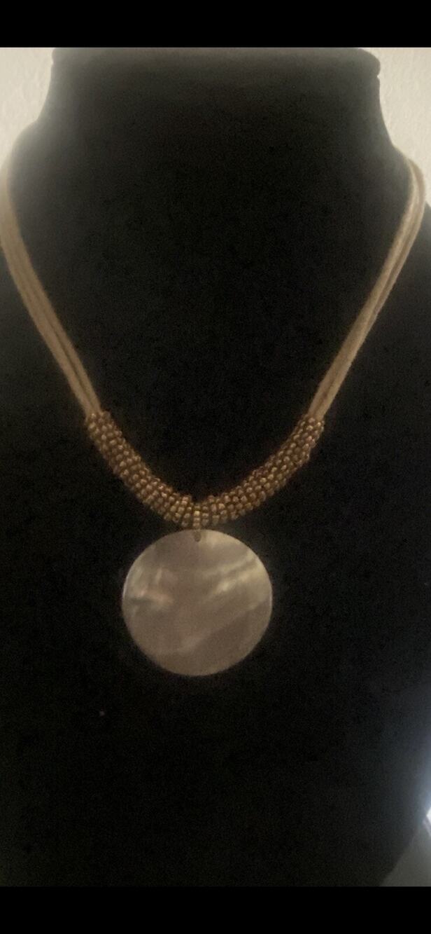 Lia Sophia Necklace HARVEST MOON Boho Abalone Shell Pendant Beaded Cord Jewelry